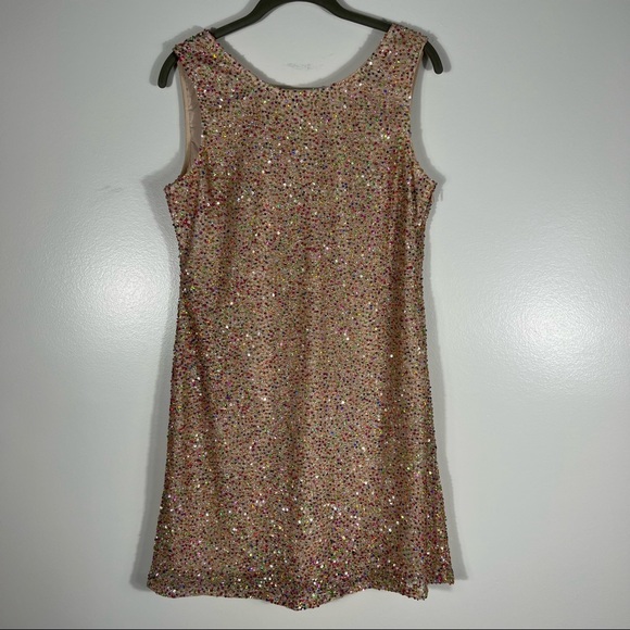 Romeo & Juliet Couture, Rainbow Sparkle Beaded, Cream, Scoop Neck Dress Size M - Picture 10 of 14